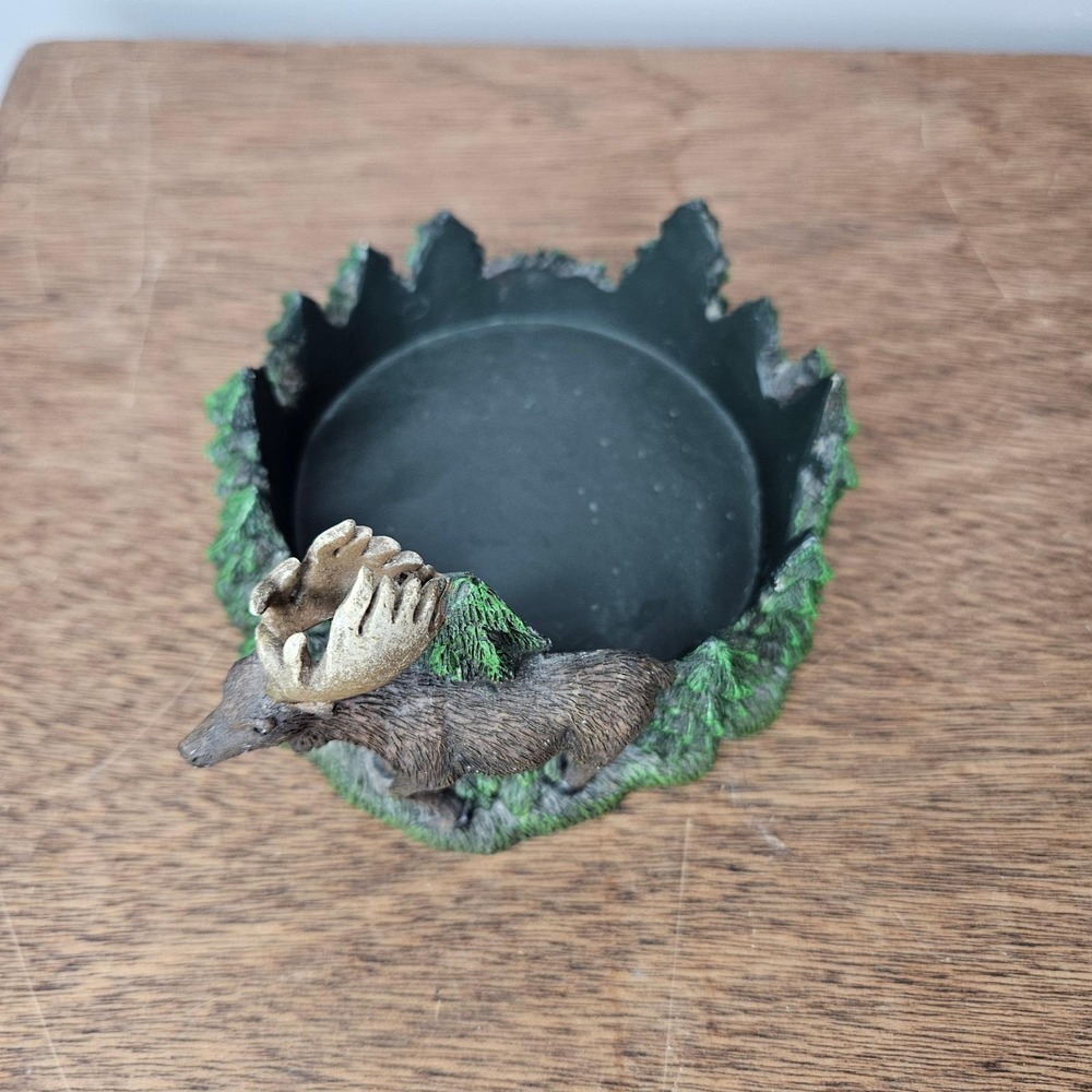 Rustic Moose Forest Resin Candle Holder Trinket‎ Dish Cabin Lodge Decor 6 Inch
